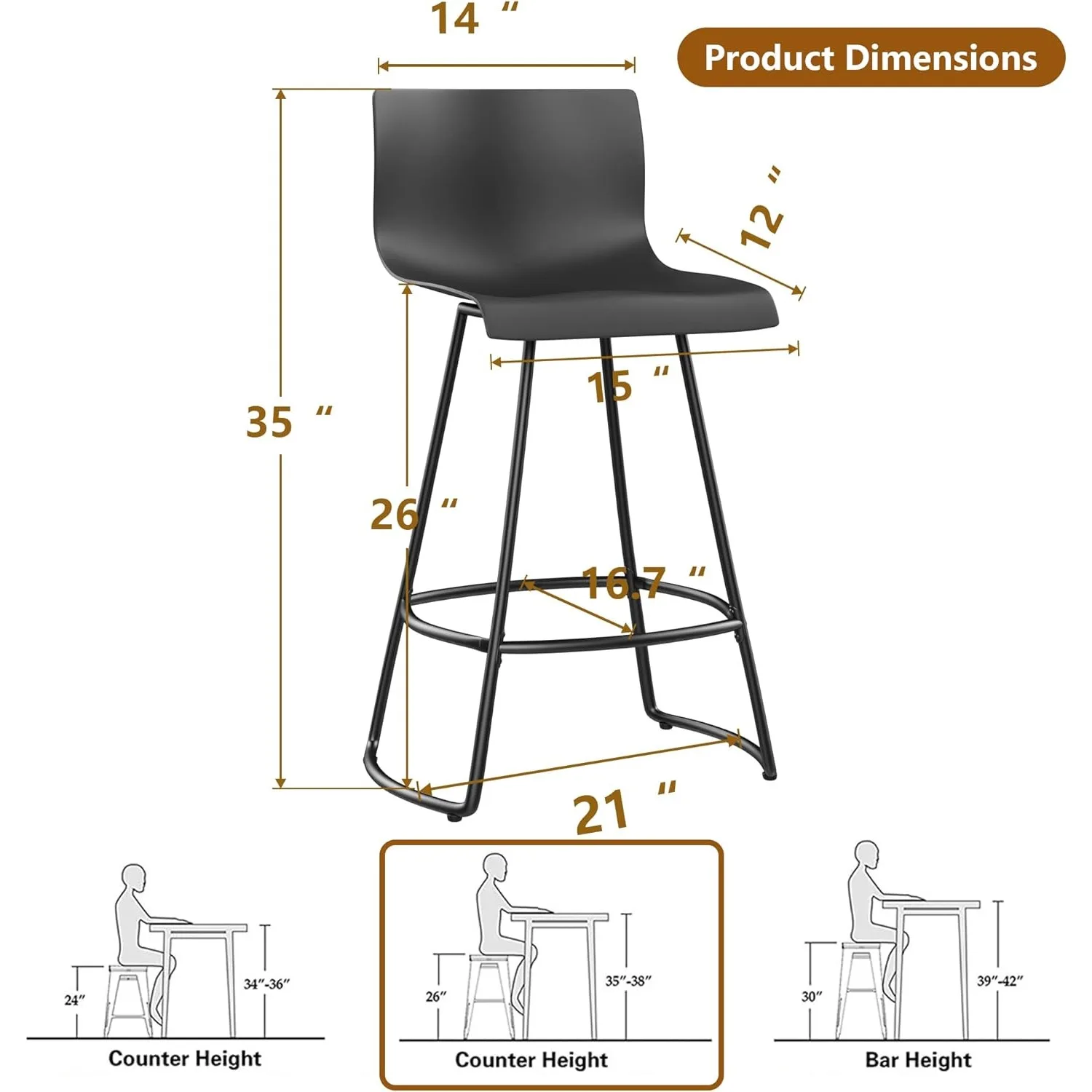 Bar Stools Set of 4 Bar Stools Counter Height Bar Stools Modern Swivel Bar Stools Bar Chairs w/Back Plastic 26" Metal Bar Stools