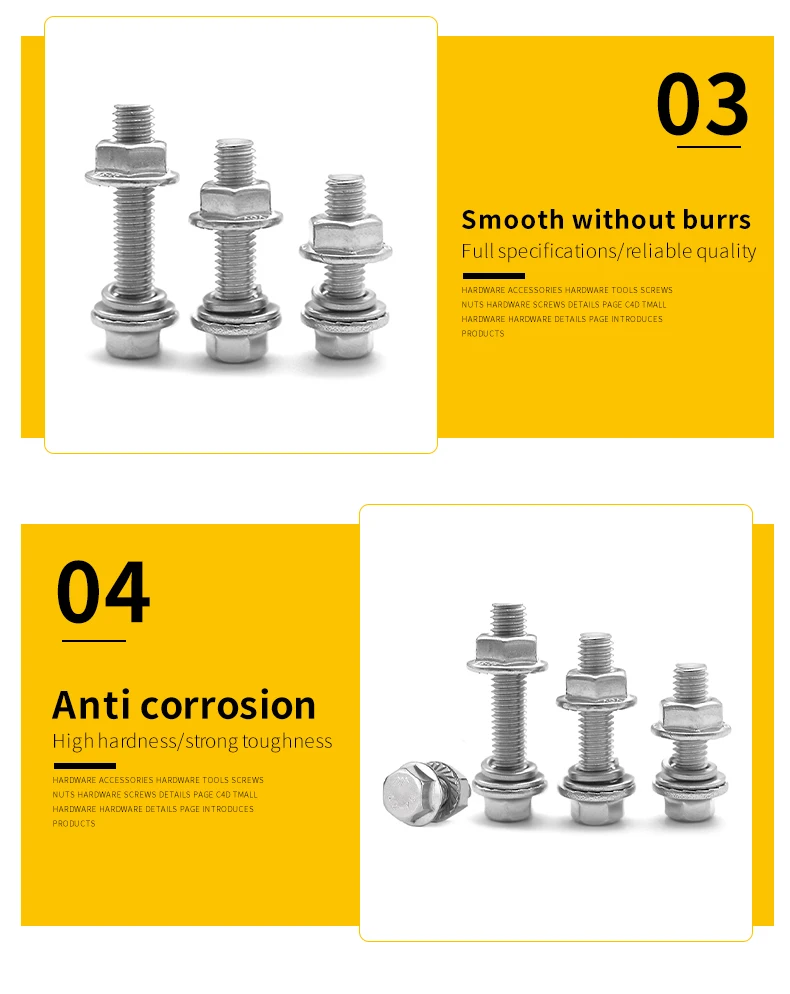 M6 m8 10,9 Edelstahl/Flansch Sechs kant schrauben und Mutter Set metrisches Gewinde Sechs kant schraube mit Flach-und Sicherungs scheiben Sortiment Kit – Detail 8