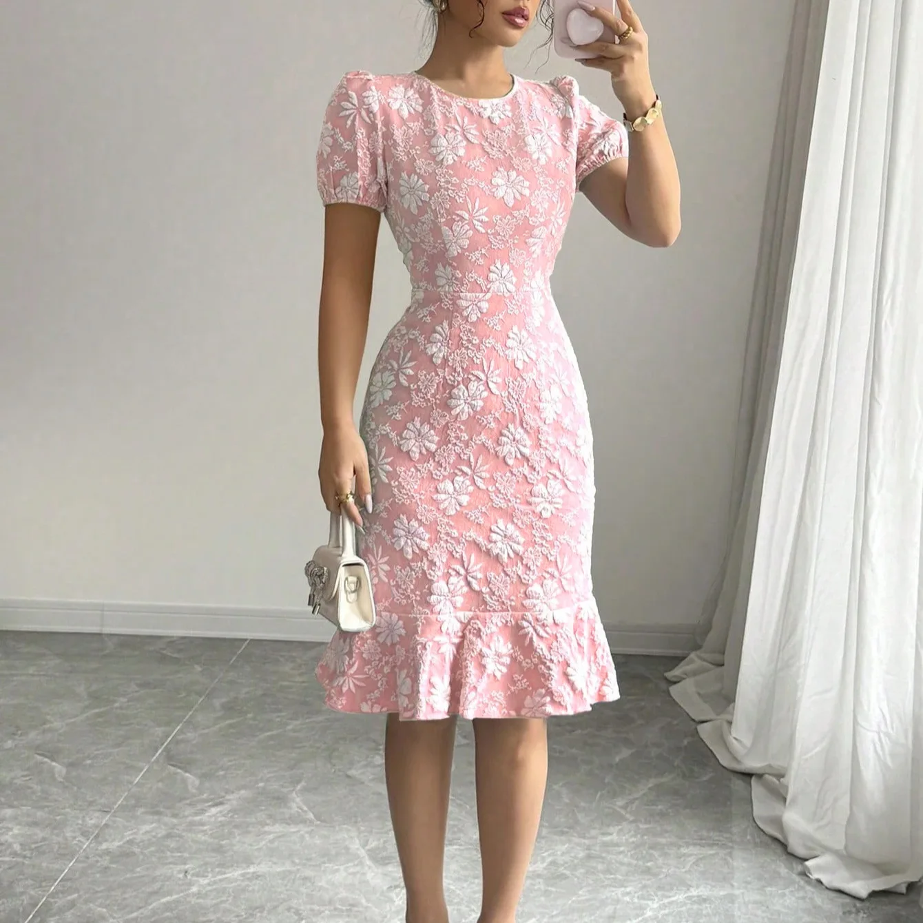 女性のドレス夏花柄ラウンドネックセクシーなタイトなヒップハグミディローブナイトクラブパーティークラブホリデーイブニング Vestidos