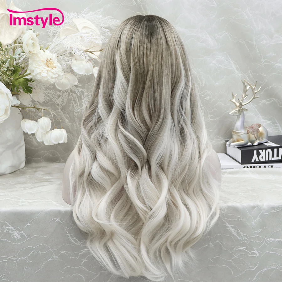 Imstyle Blonde Platinum Wig Synthetic Lace Wig Middle Part Wavy Wigs Synthetic Hair for Women Heat Resistant Daily Use