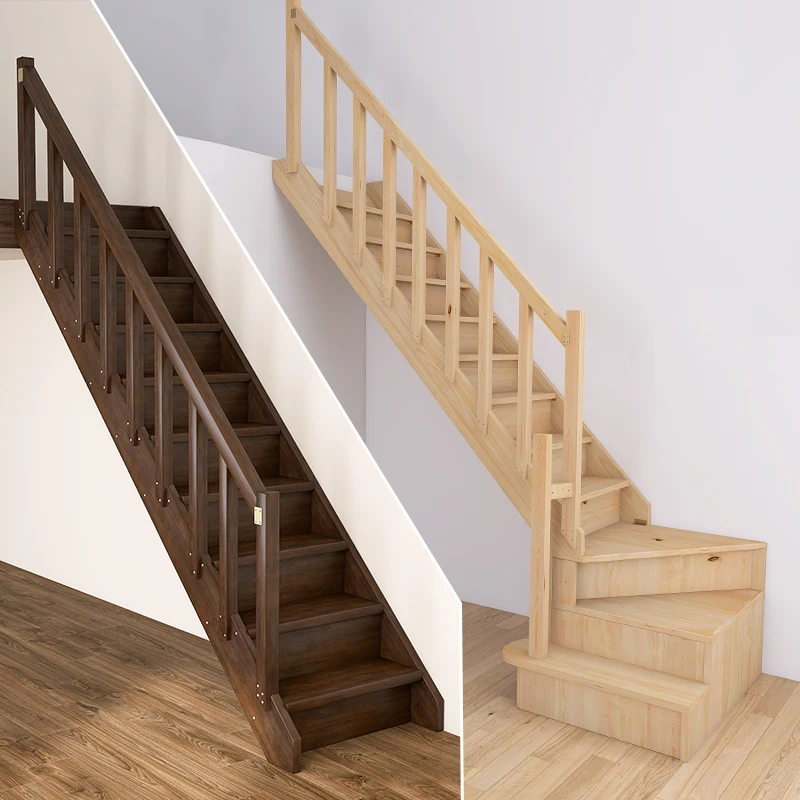 

Solid wood stairs with handrails Duplex villa loft apartment integral stairs household indoor loft small apartment ladder