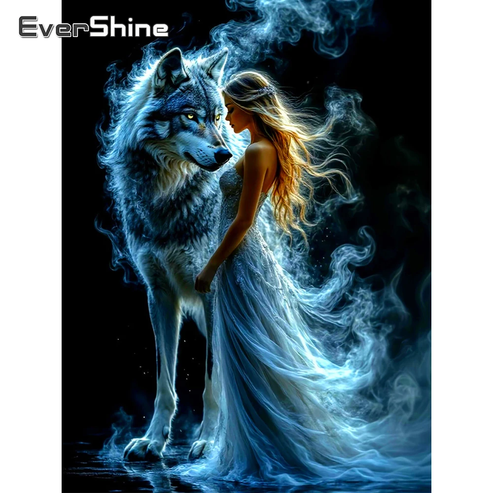 EverShine Diamond Mosaic Portrait Full Drill Square Embroidery Girl Rhinestones 5D DIY Kit Painting Wolf Home Decor
