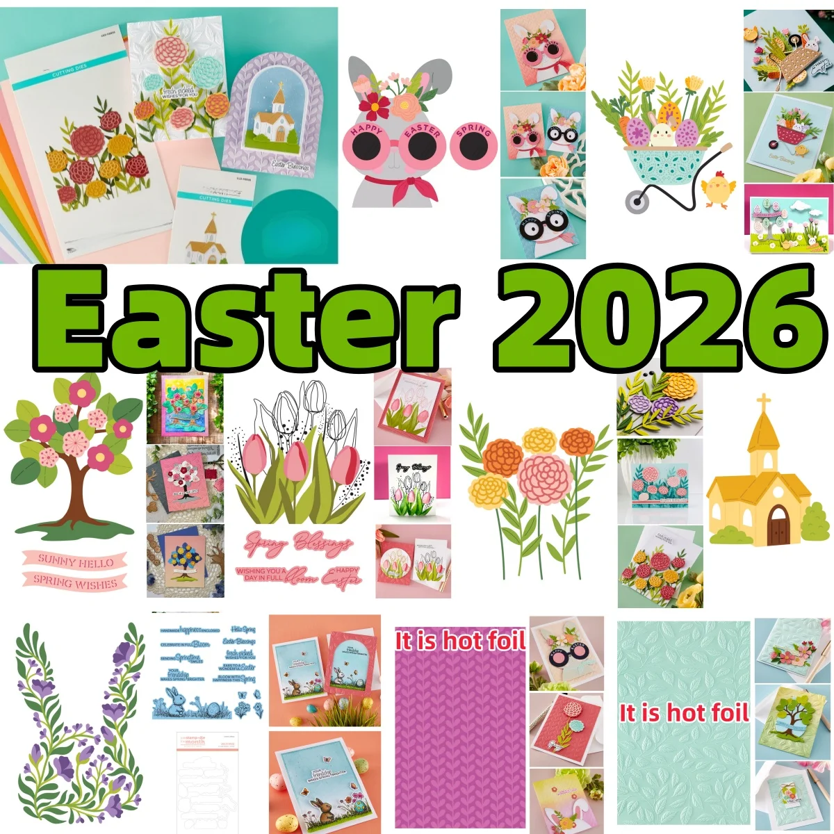 

Easter 2026 Spring Bunny Flower House Metal Cutting Dies Clear Stamps Stencil Hot Foil for DIY Making Gift Card Scrapbook Craft