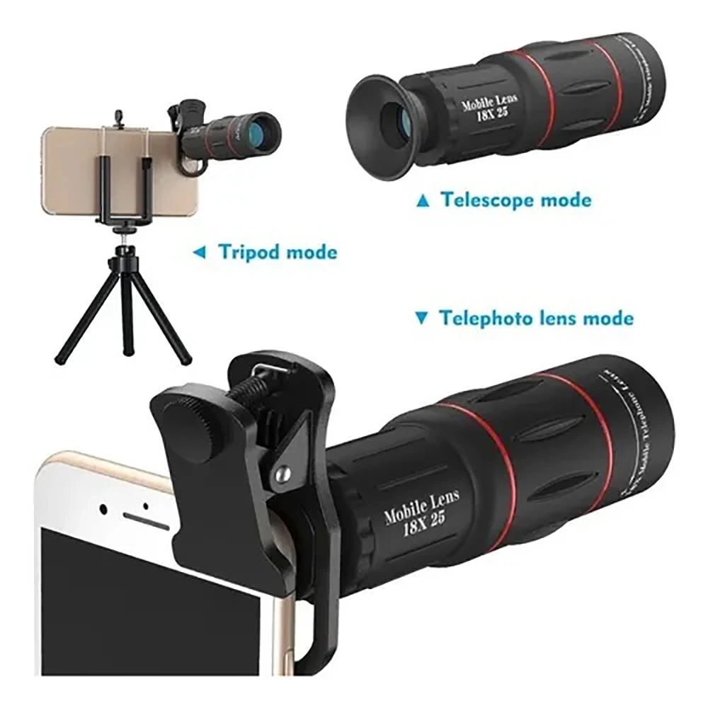 18x mobile telephoto lens Viewfinder Zoom Mobile Phone Lens Telephoto Macro Camera Lenses Selfie Tripod Monocular With Clip