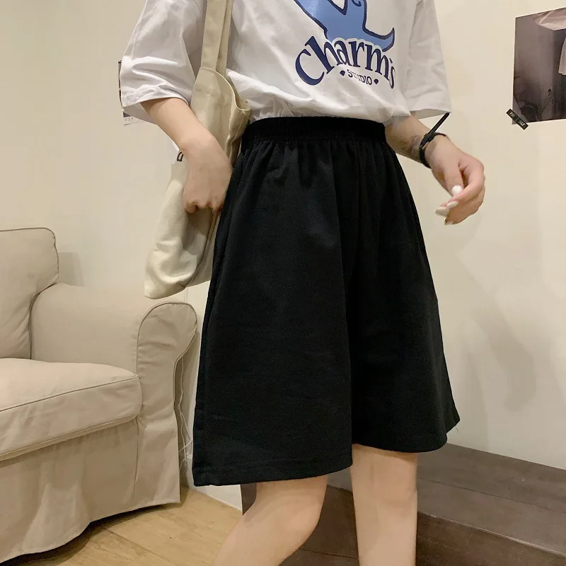 

2023 Summer Shorts Women Elasticity Lovely Girls Korean Style Sweet Students Harajuku Simple Pure Gray Oversize Trousers Female