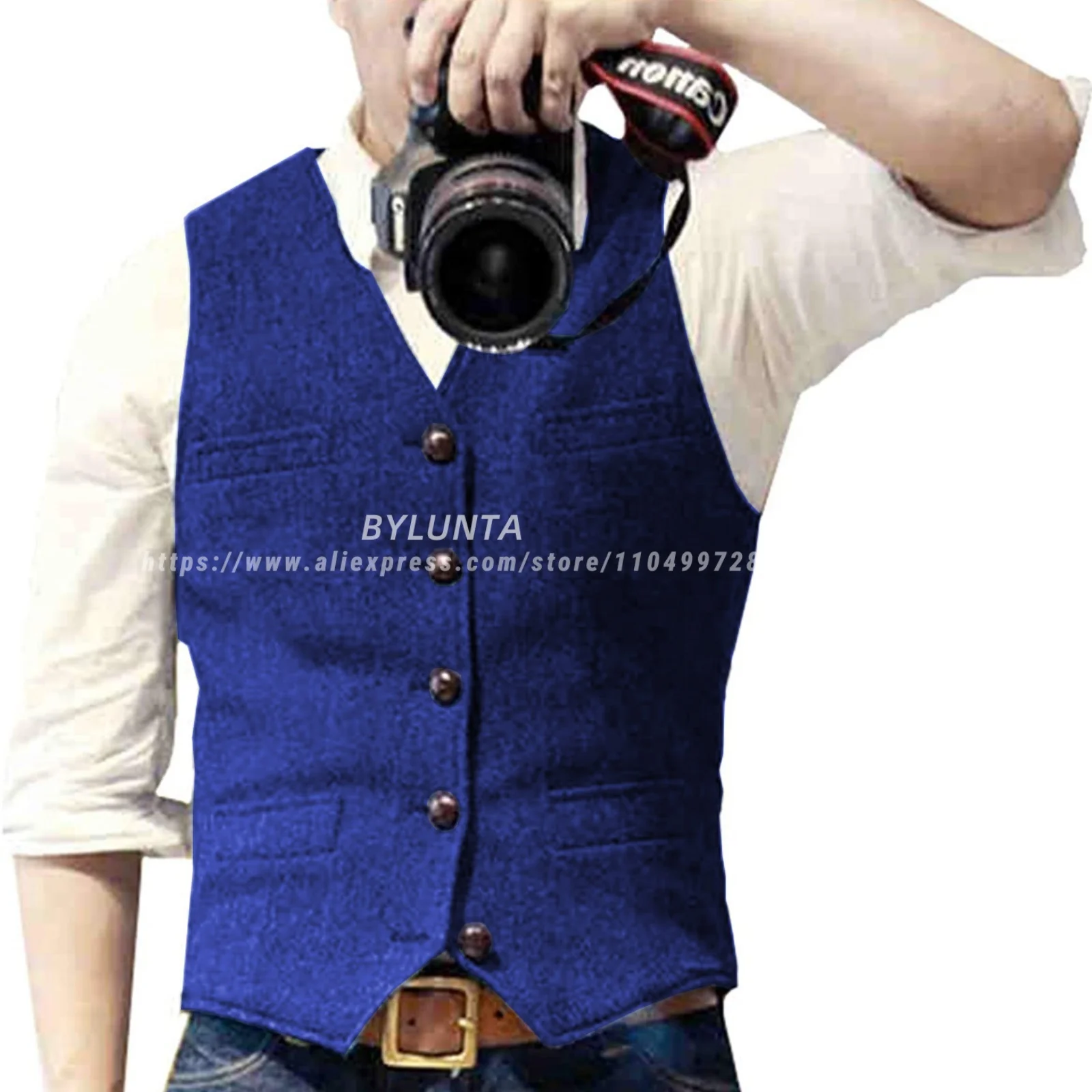 Setelan Bylunta Kasual Herringbone Beberapa Saku Rompi Pria Rompi Pernikahan Terbaru Slim Fit Pengiring Pria Tuksedo