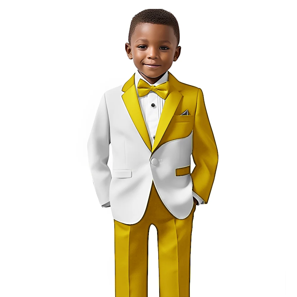 Color Block Boys Suit 2 Piece Set Kids Wedding Tuxedo Jacket Pants Formal Party Child Blazer Customized Clothes for 2-16 Years