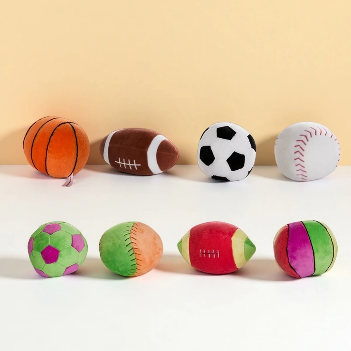 Brinquedo infantil de pelúcia, bola colorida de chocalho para futebol, basquete, beisebol e educação