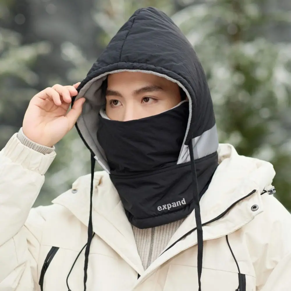 Casual Thickened Men 3 in 1 Cap Windproof Earflap Winter Neckerchief Soft Neck Warmer Mask Pullover Cap Men