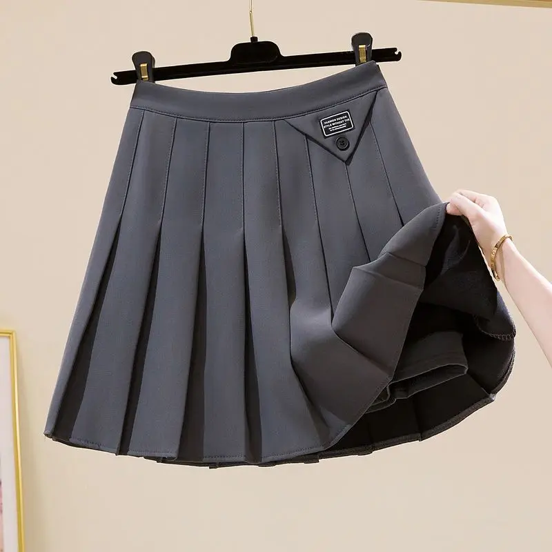 

Korean Fashion Autumn New Women's Solid Pleated Zipper Simplicity Preppy Style Chic High Waist Short Slim A-line Pleated Skirt