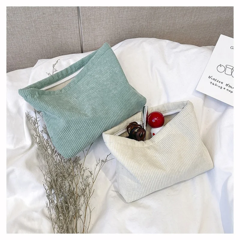 Corduroy Makeup Bag Women Ins Style Large Capacity Cosmetic Bag Portable Lipstick Pouch Coin Purse Phone Clutch Handbag