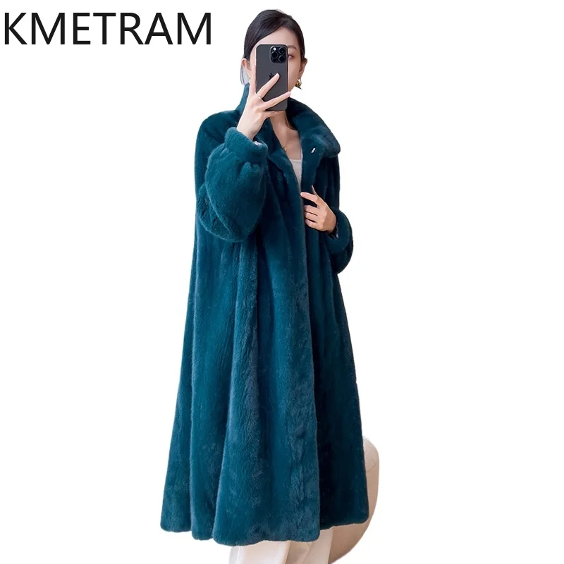 KMETRAM 100% Whole Mink Fur Jacket Woman Luxury Long Real Mink Fur Coat Winter New in Outerwears Women Clothing шуба женская