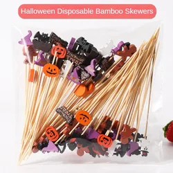 200/100Pc Halloween Disposable Bamboo Skewers Pumpkin Ghost Fruit Fork Buffet Dessert Cocktail Bamboo Stick Halloween Decoration