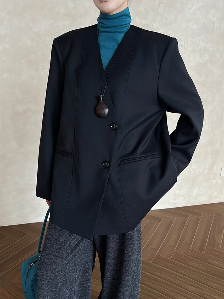 FANAN Fashion Designer Blazer con giunture sul retro per le donne Scollo a V doppio petto Giacche a maniche lunghe Cappotti femminili 2025 Autunno Nuovo