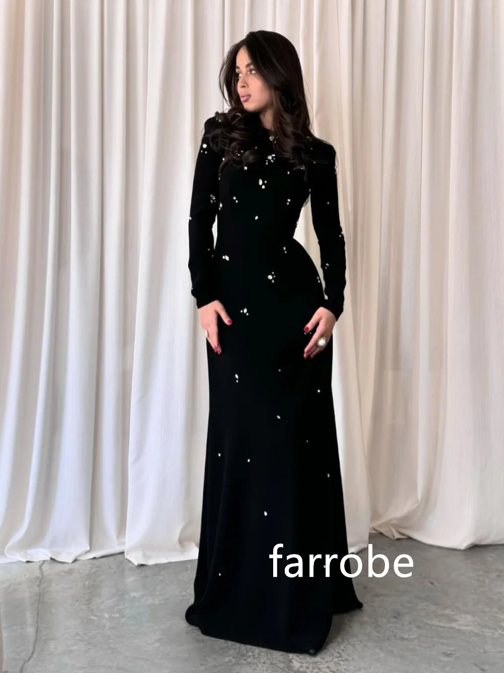 Customized Sparkle Jersey Pleat Sequined A-line O-Neck Long Dresses Prom Dresses Classic Exquisite Modern Style Pastrol Unisex F