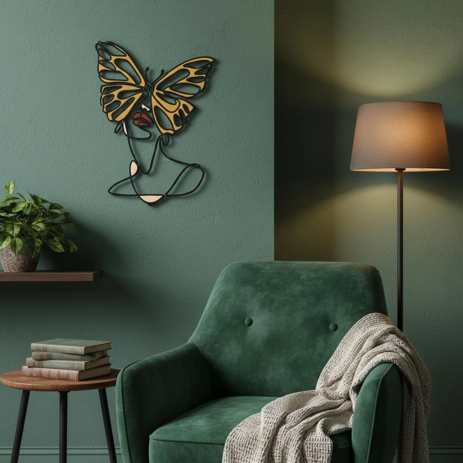 

4 Pieces Line Art Portraits Black Outline Floral Face Line Art Metal Wall Decor Butterfly Design Minimalist Wall Decor