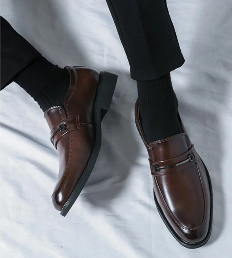 

Men's Formal Leather Shoes Classic Style Slip On Loafers Round Toe Breathable Non-Slip Business Dress Wedding Office Casual Shos