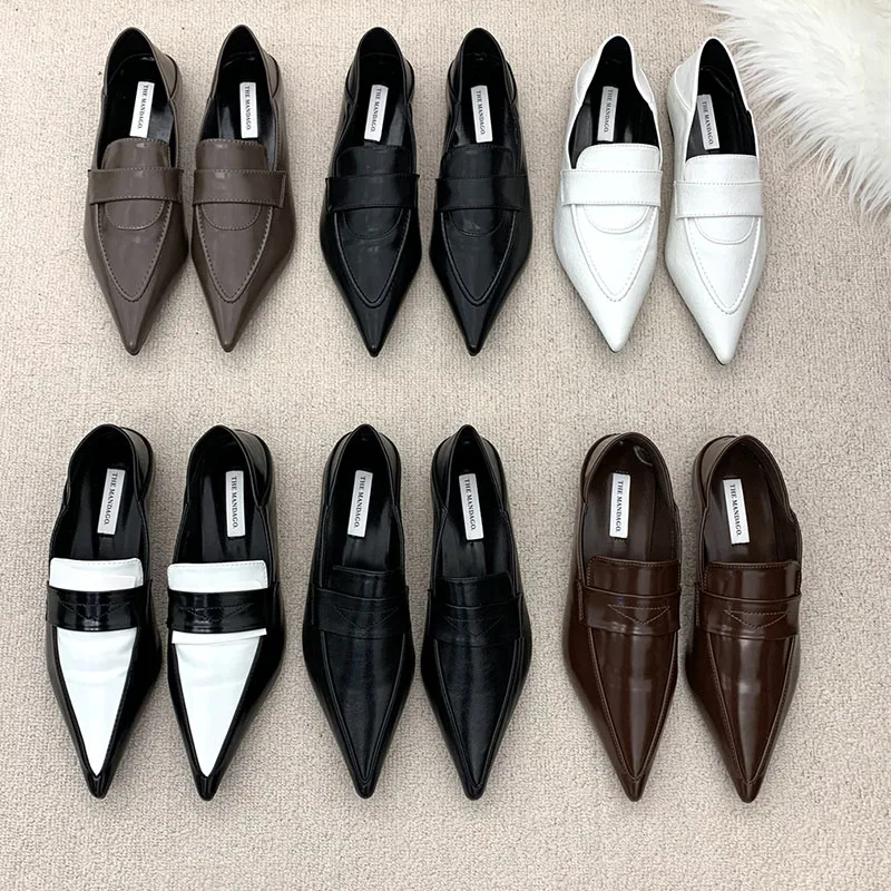 

Brand Design Flats Shoes Women Fashion Pointed Toe Slip On Loafers Casual Moccasins Retro British Style Oxford Shoes Dress Mujer