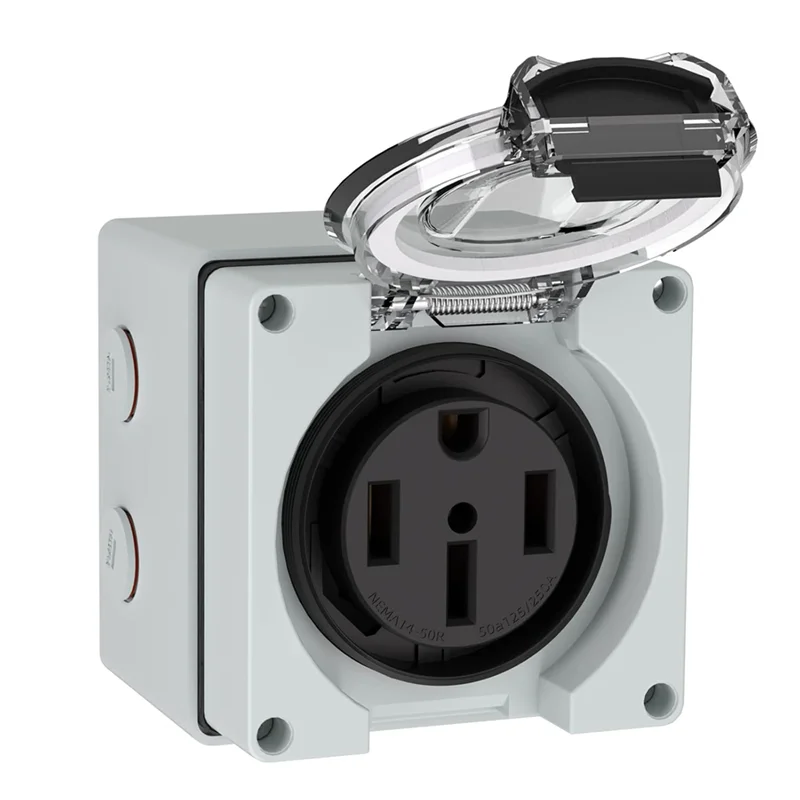 

AB42-50Amp наружная розетка, розетка NEMA 14-50R 125/250V для электромобилей, пыленепроницаемая и атмосферостойкая