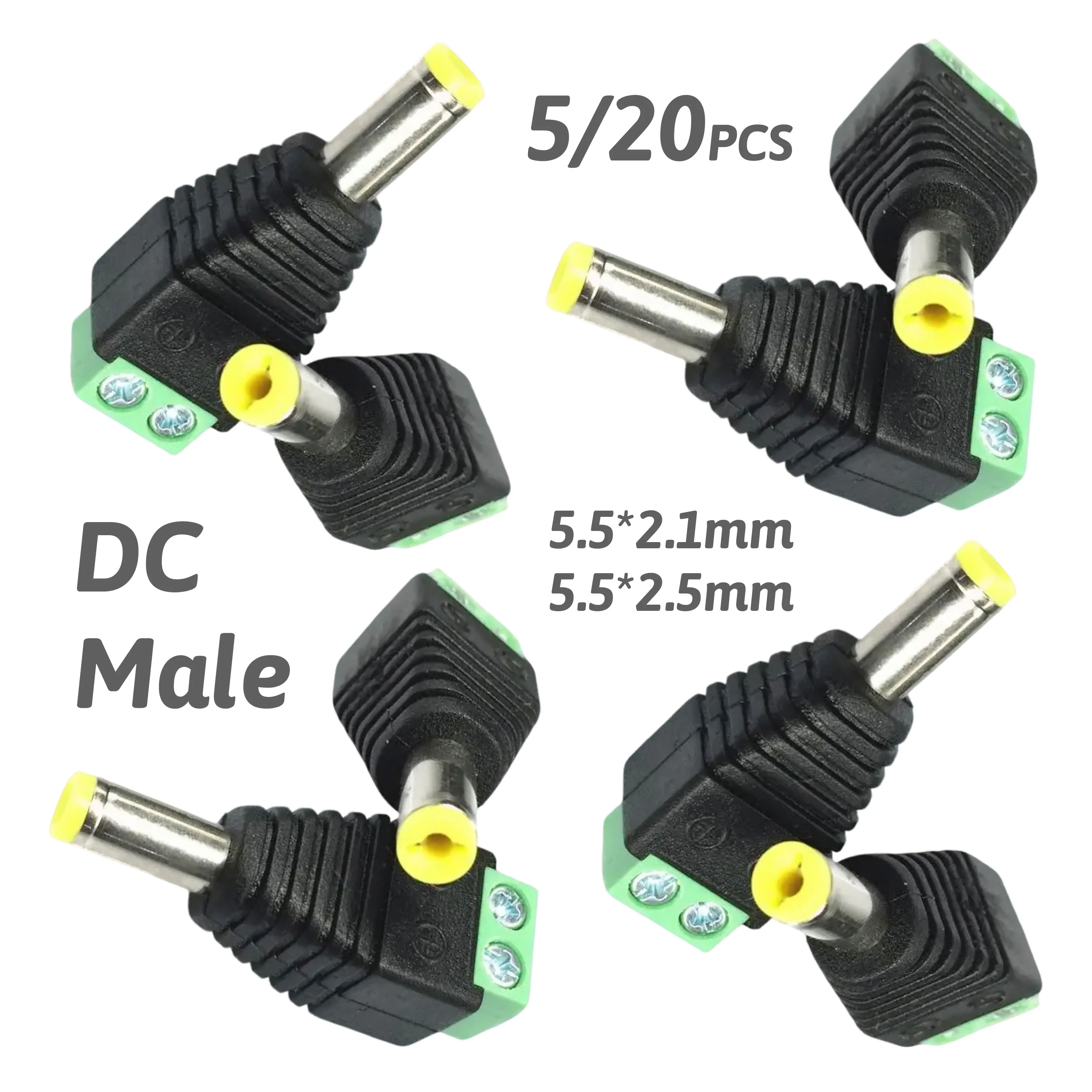 

5Pcs Screw Fastening Type 2.1/2.5mm X 5.5mm DC Power Cable Jack Adapter Connector Plug for Camera LED Strip Light