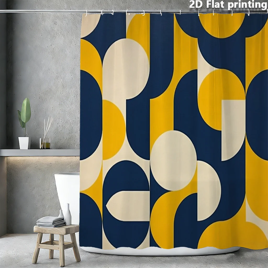 

Geometric Modern Abstract Shower Curtain Navy Blue Yellow Pattern Waterproof Bathroom Decor Chic Tapestry