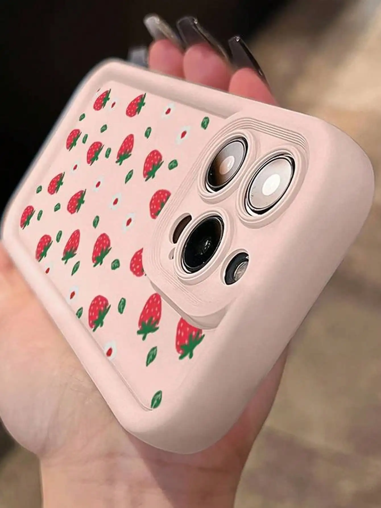 Cute Strawberry Ditsy Floral Pink Shockproof Phone Case for IPhone 16 15 14 13 12 11 Pro Max 7 8 Plus Silicone Soft Cover