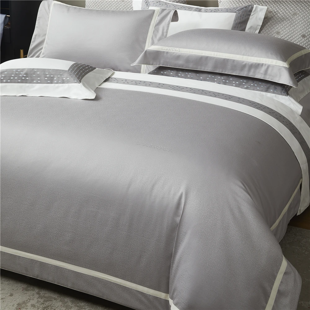 1000TC Nordic Style Bedding Sets Pure Cotton Jacquard Grey Duvet Cover Pillowcase Sheets Service Life Of 8 Years Extreme Luxury