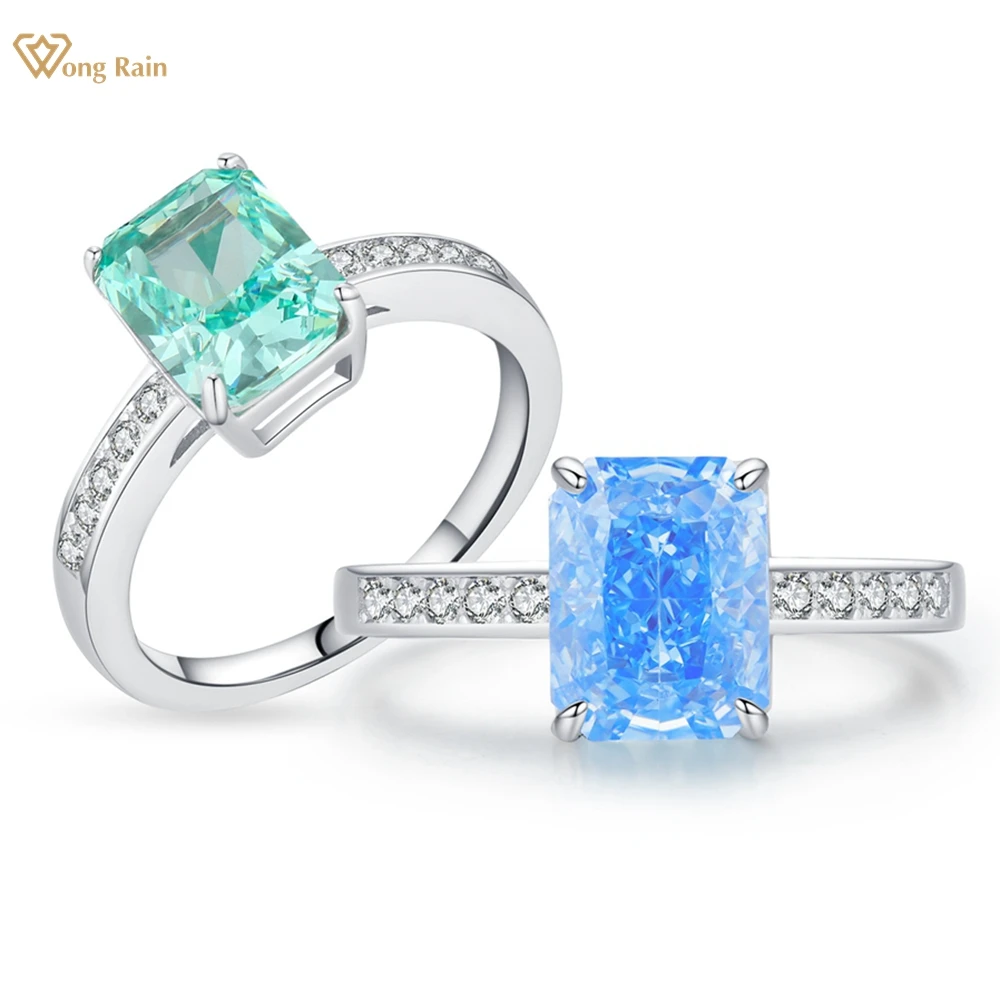 

Wong Rain 100% 925 Sterling Silver Crushed Ice Cut 7*9 MM Paraiba Tourmaline Aquamarine Gemstone Wedding Engagement Jewelry Ring