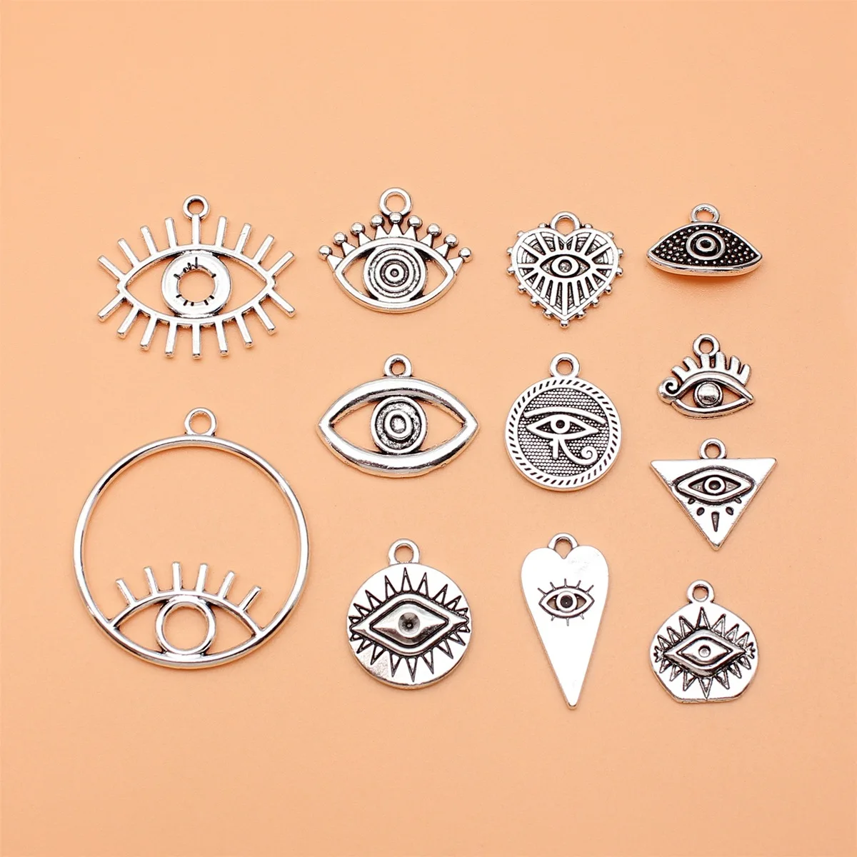 200Pcs/Bag 12 Styles Antique Silver Color Eye Charms Pendant Diy Jewelry Accessories For Jewelry Making