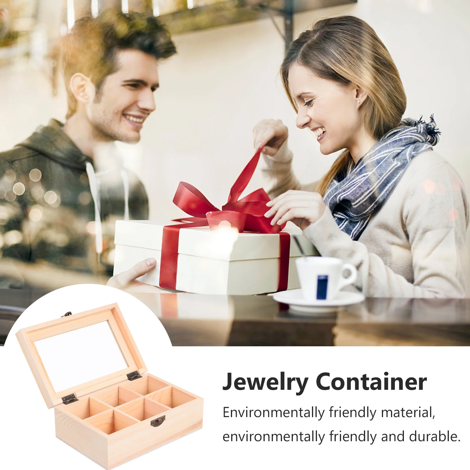 

1Pcs Wooden Storage Box Eco Friendly Durable Jewelry Container 6 Grid Design Desktop Organizer for Small Items Home Decor