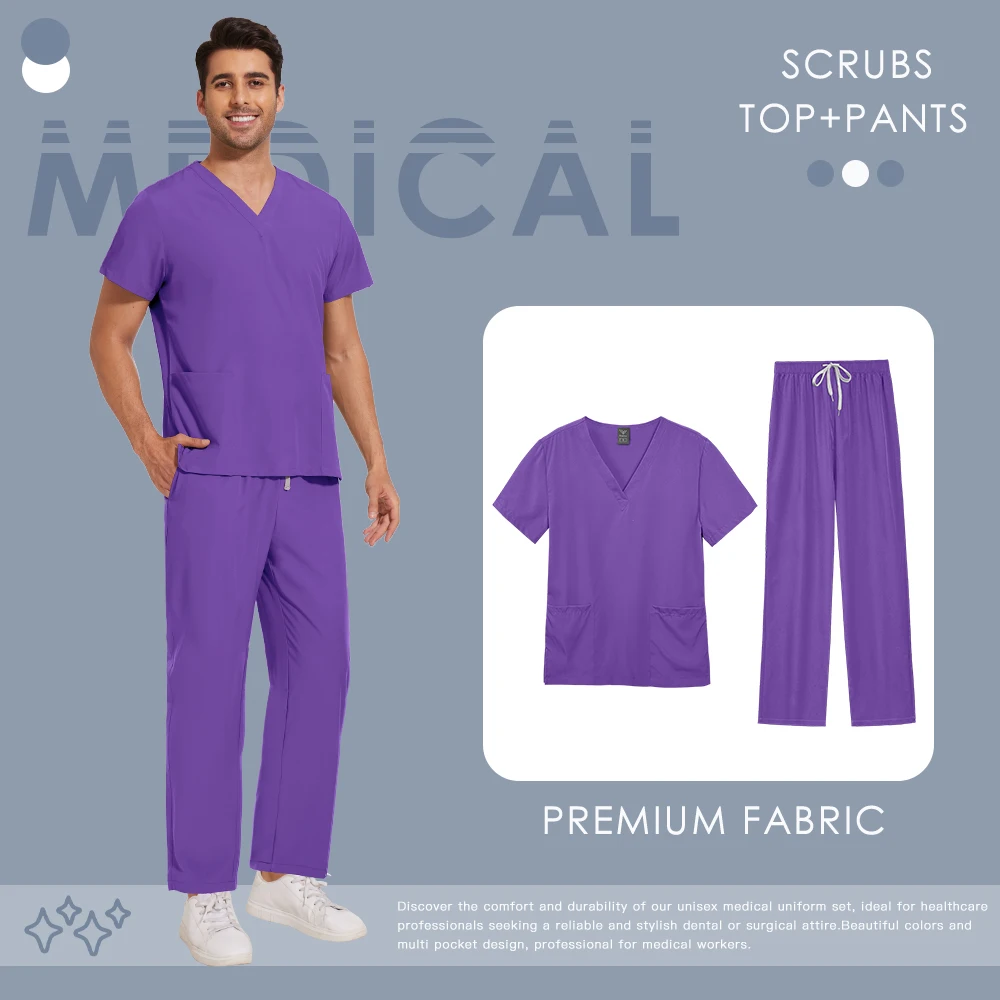 الدعك الزي الرسمي الرجال النساء الجمال السراويل المستقيمة مجموعة الجملة الملابس الجراحية الطبية ممرضة الملحقات عيادة الأسنان عمال