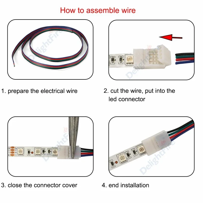 Tira de luces LED sin soldadura, conector eléctrico de cobre, 5835 RGB, WS2812B, 2/3/4 pines