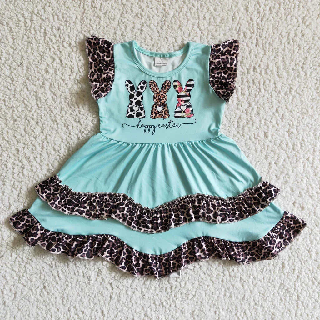 

Happy Easter Bunny Leopard Baby Blue Cute Girl's Dress