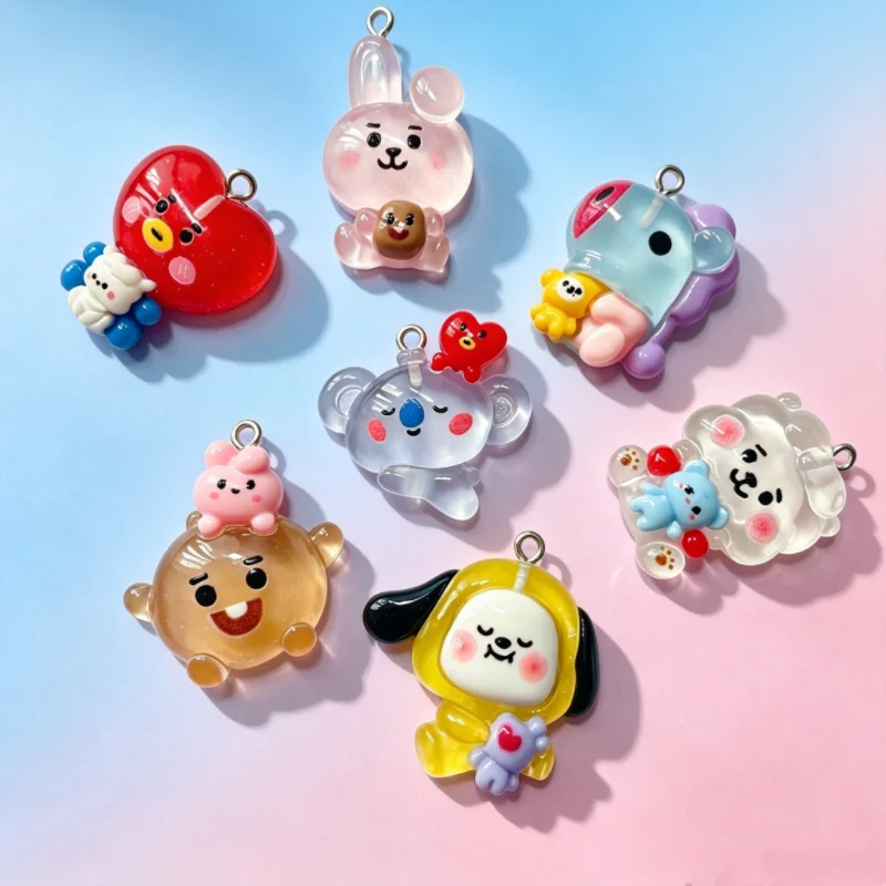 7-teiliges Set Kawaii Hase Hund BT21 Cartoon Harz Niedliche Anhänger Schmuckherstellung Armband Schlüsselanhänger Zubehör Handgemachtes DIY – Detail 1