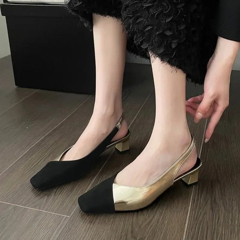 Simple Women Shoe 2024 Summer New Super Soft Leather Sandals Elegant Woman Heeled Shoe Allmatch Casual Dress Matching Skirt Shoe