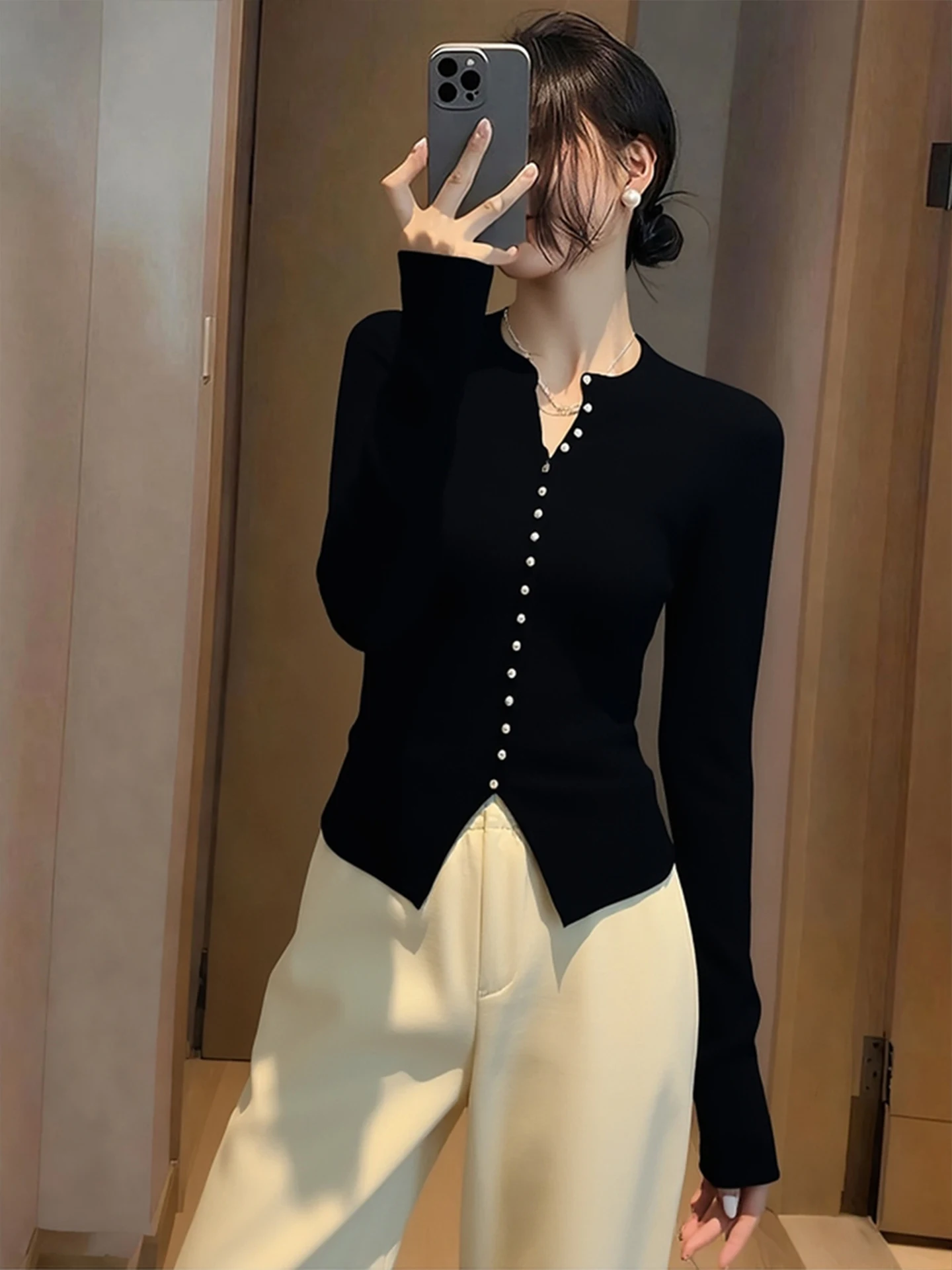 Emagrecer Soft Camere Malhas Faionable Base Layer irt Coreano Sle Commute Long Sve Button up Pure Color 2025 Winte...