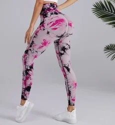 Women Tie-Dye Scrunch Seamless Leggings High Waist Push Up Yoga Training Leggins Workout Sports Gym Running Pants