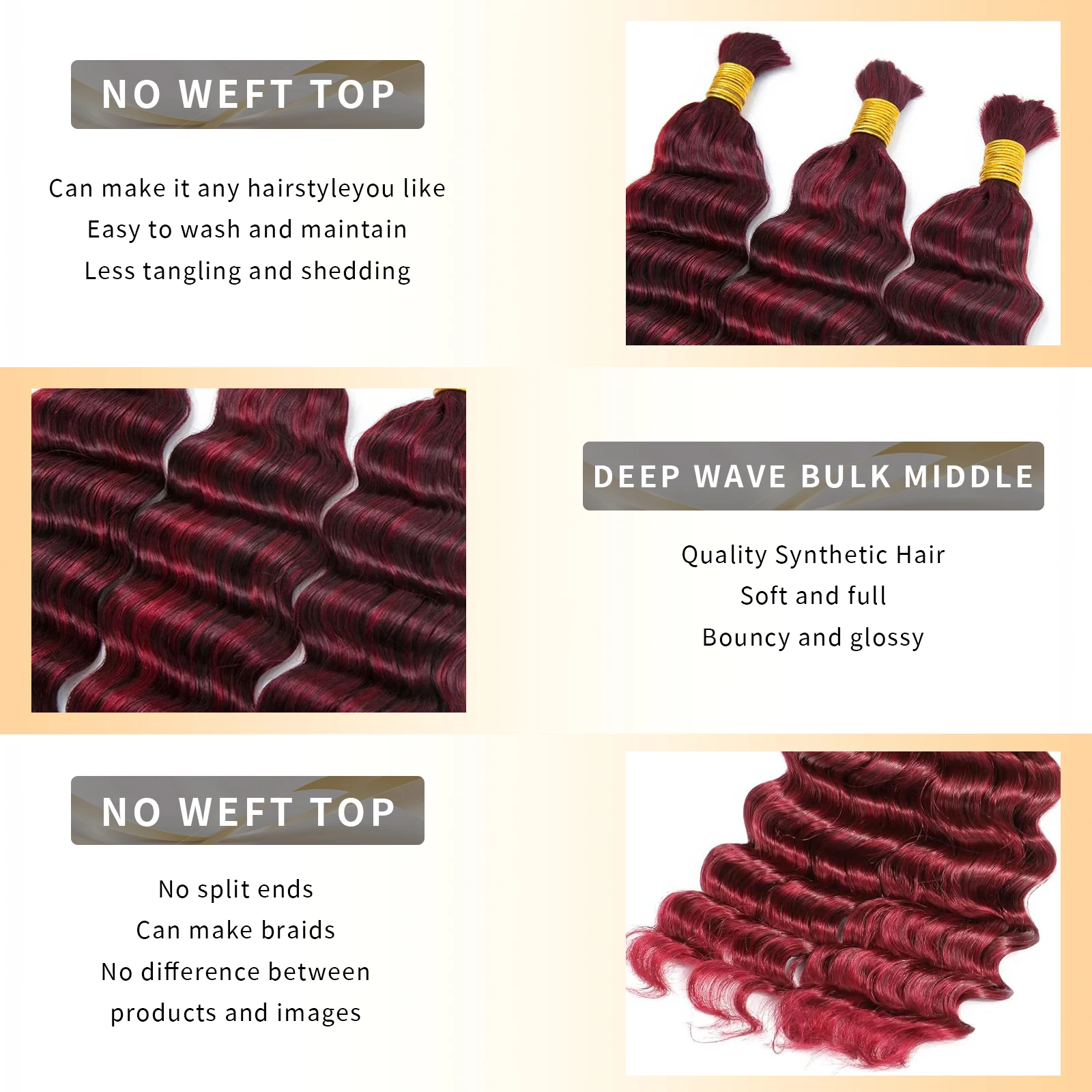 Curly Deep Wave 3 รวมกลุ่มผมมนุษย์ 16A Burgundy Curly Wave Braiding ผมมนุษย์จริง Burgundy 100% บราซิลผมมนุษย์วิกผม # 99