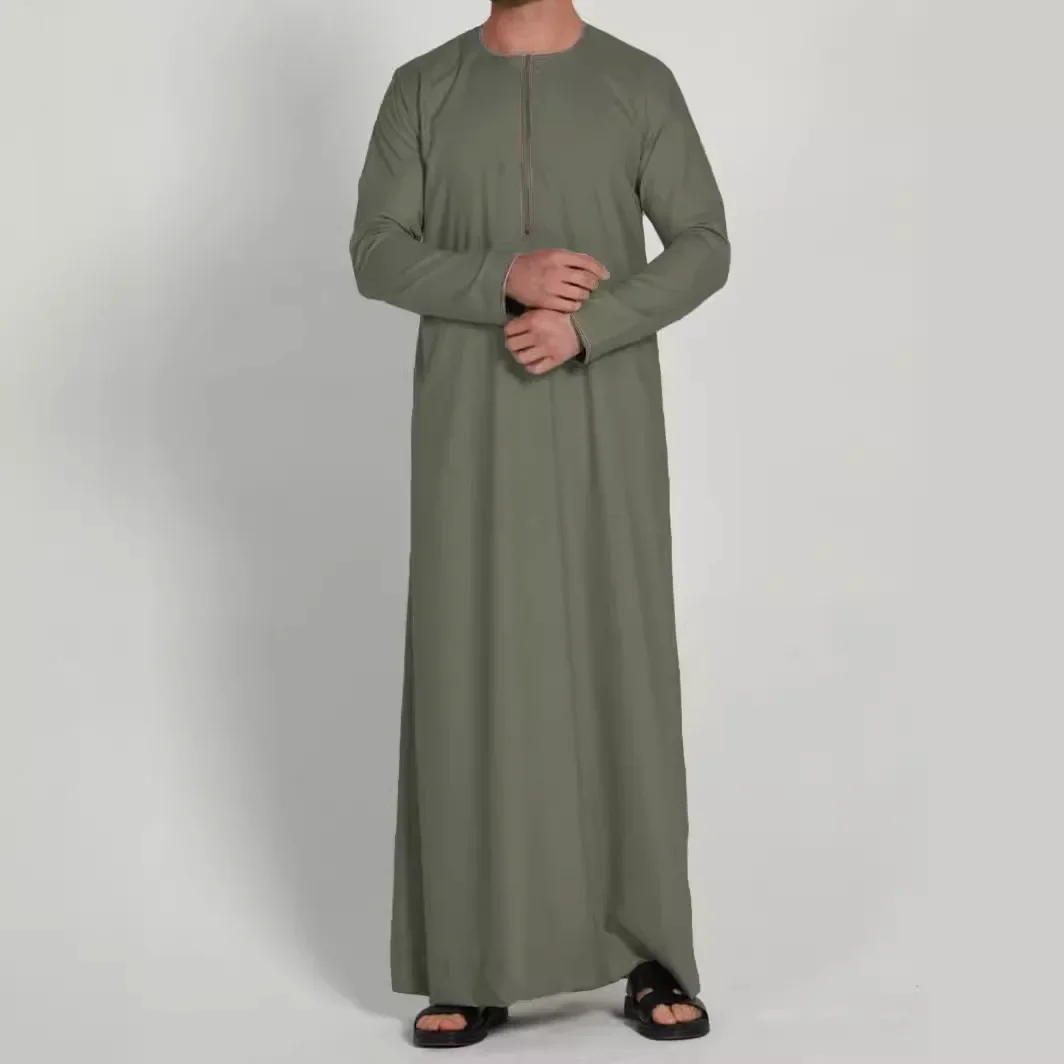 

Solid Dubai Turkish Muslims Dress Muslim Men Jubba Thobe Long Sleeve Thin Robes Kaftan O-neck Islamic Arabic Fashion Men Caftan