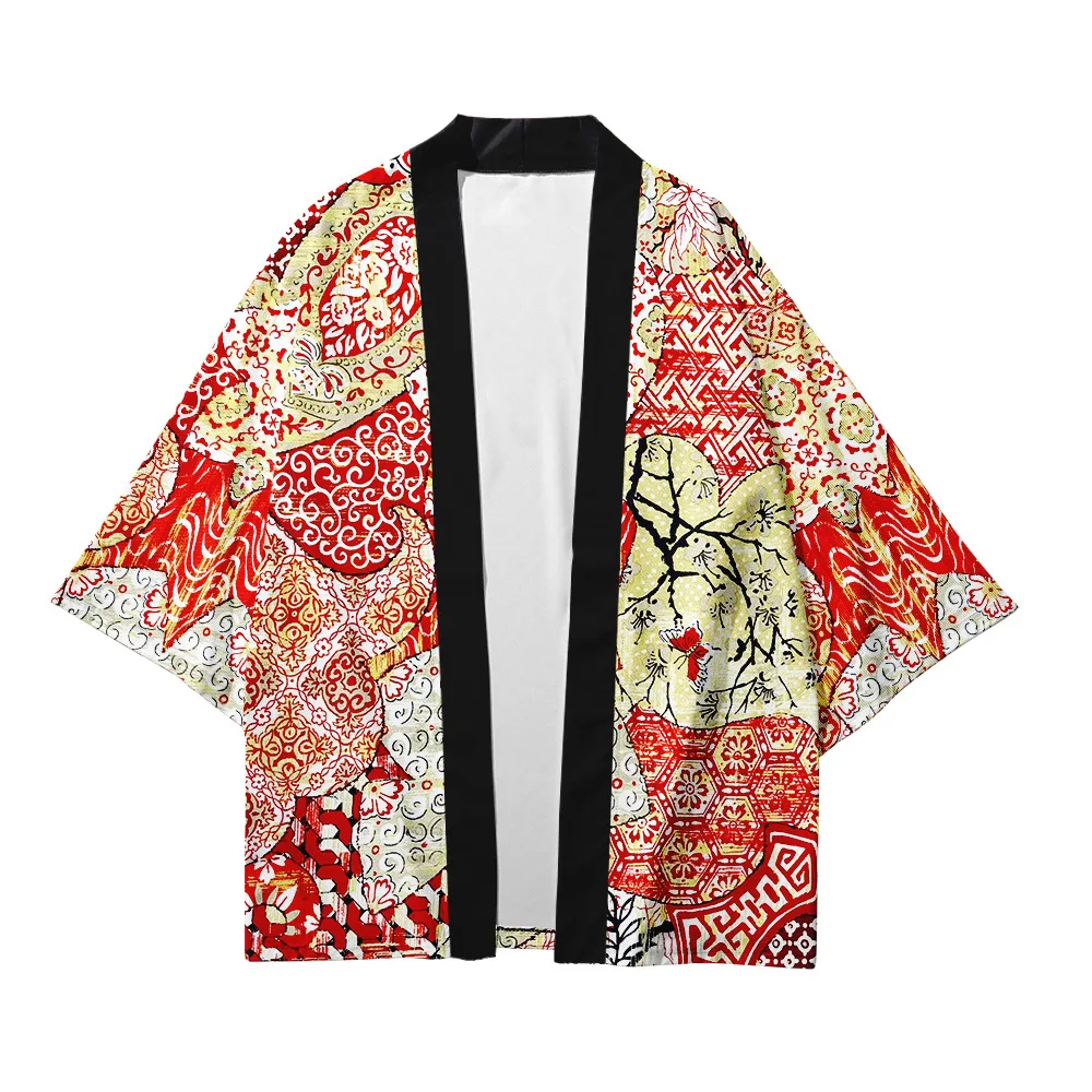 

Men's Japanese Kimono Traditional Black Forest Pattern Casual Loose Thin Jacket Asian Kimono Cardigan 15