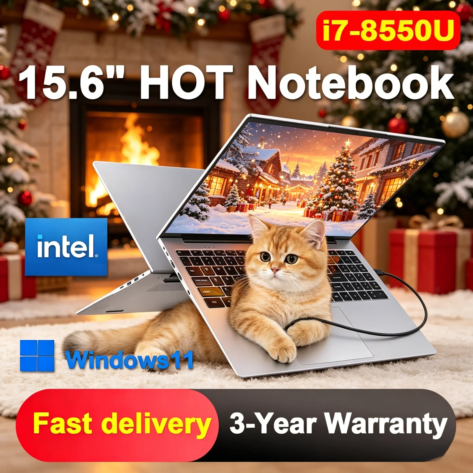 NEW 15.6 Inch Windows 11 Laptop Intel Core i7 8550U 32GB 2TB SSD Fingerprint Unlock Portable Office Notebook PC