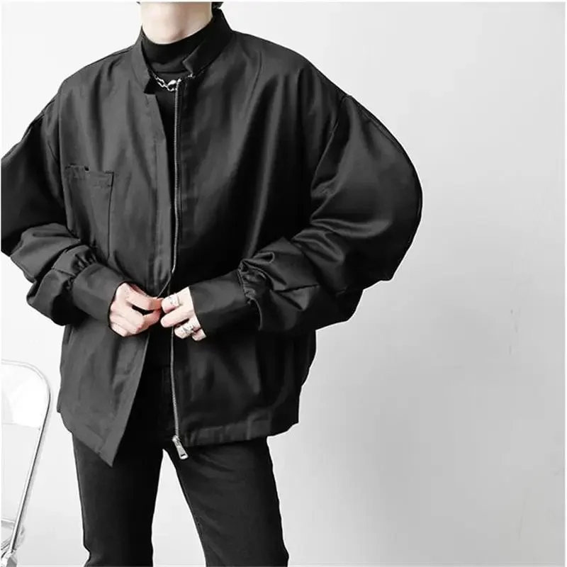 Men's Stand Collar Jacket Casual Coat Autumn Korean Minority Neutral Loose Deconstruction Top Hairstylist Youth