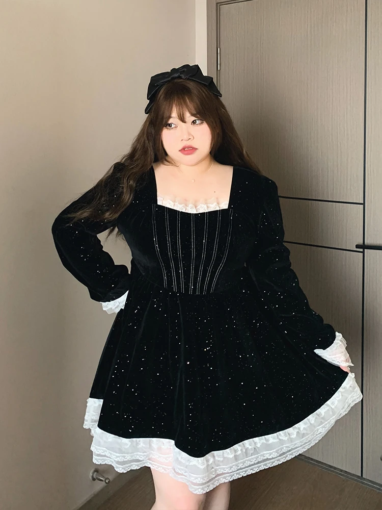 

Бархатное платье с кружевными вставками, больших размеров, в стиле ретро, для женщин с пышными формами, костюм для ежегодной конференции, длинное платье в стиле принцессы