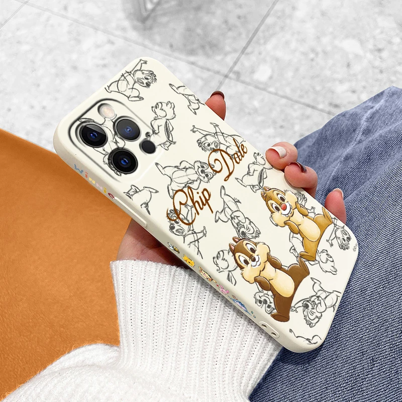 Chip -n-Dale Cartoon Liquid Left Rope For Apple iPhone 15 14 13 12 11 XS XR X 8 7 SE Pro Max Plus Mini Funda Phone Case