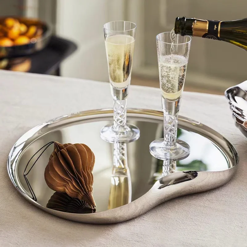 European Stainless Steel Dining Tray High-end Kettle Water Cup Storage Plate Light Luxury Home Hotel Tray Housewarming Gift