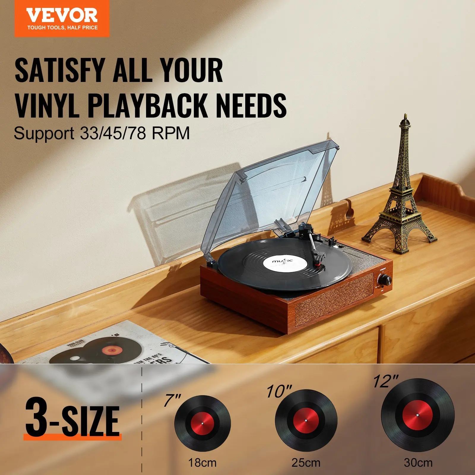 NEW Vinyl Record Player 3-Speed Belt Driven Turntable Player with Built-in 10W Stereo Speakers Magnetic Cartridge Support 3