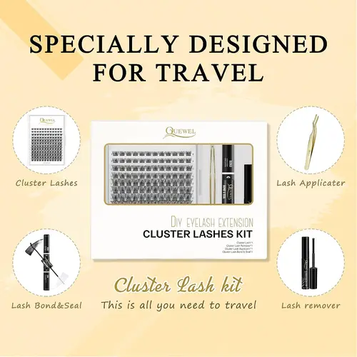 Imagen 2 del producto Quewel-Kit de extensiones de pestañas, 144 piezas, con unión y sello, pegamento dorado, removedor de pegamento