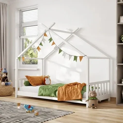 # Kids Furniture Toddler House Bed Wooden White Pine Housebed Frame Kid Bed Children Bed #