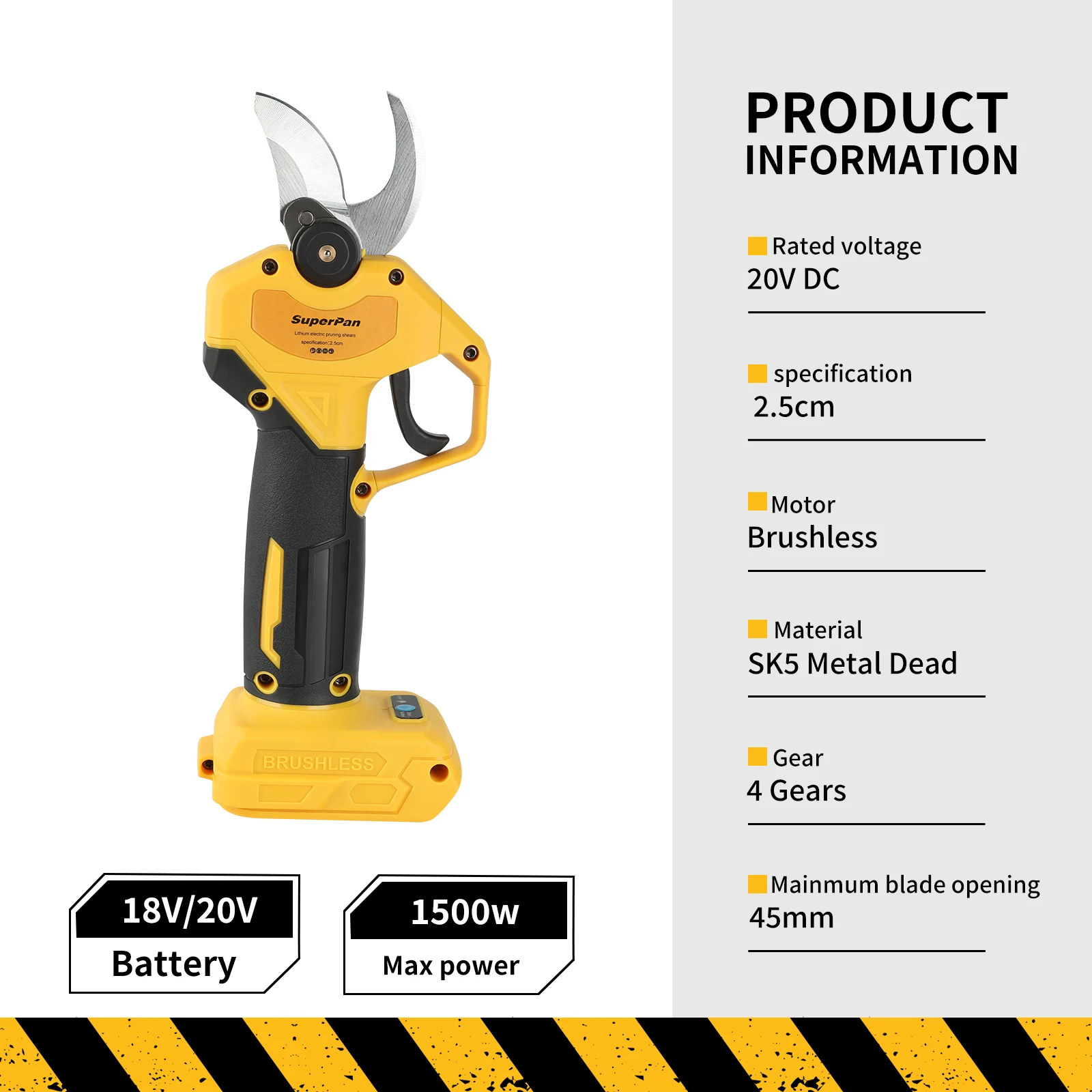 

superpan Brushless Electric Pruning Shears Garden PowerTool Pruner Cordless Scissors FruitTree for 18V DeWalt battery pin