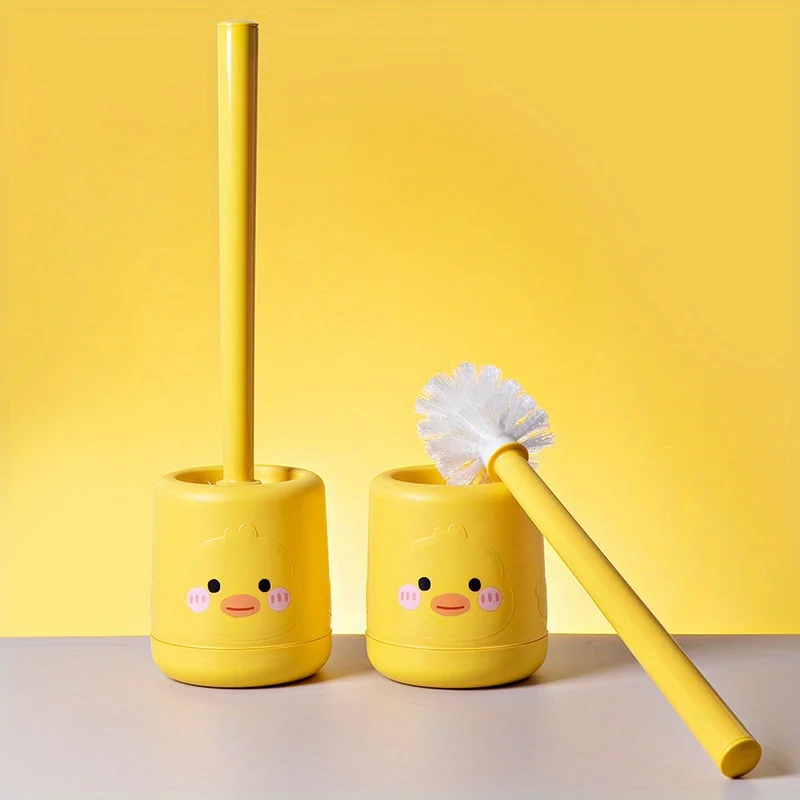 1set, Small Yellow Duck Toilet Brush Set, Cleaning Toilet Brush, Silicone Creative Wall-Mounted Style ,Cleaning Tools,